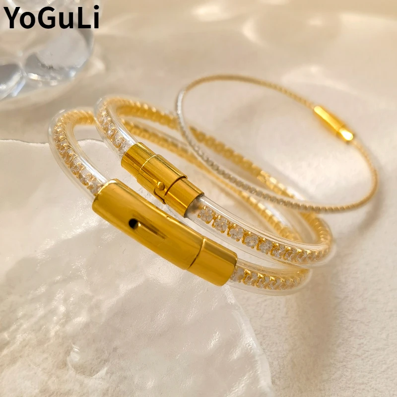 

Fashion Jewelry Transparent Tube Bracelet 2023 Trend New Hog Sale Inner Shiny Crystal Bangles Bracelet For Women Girl Gift