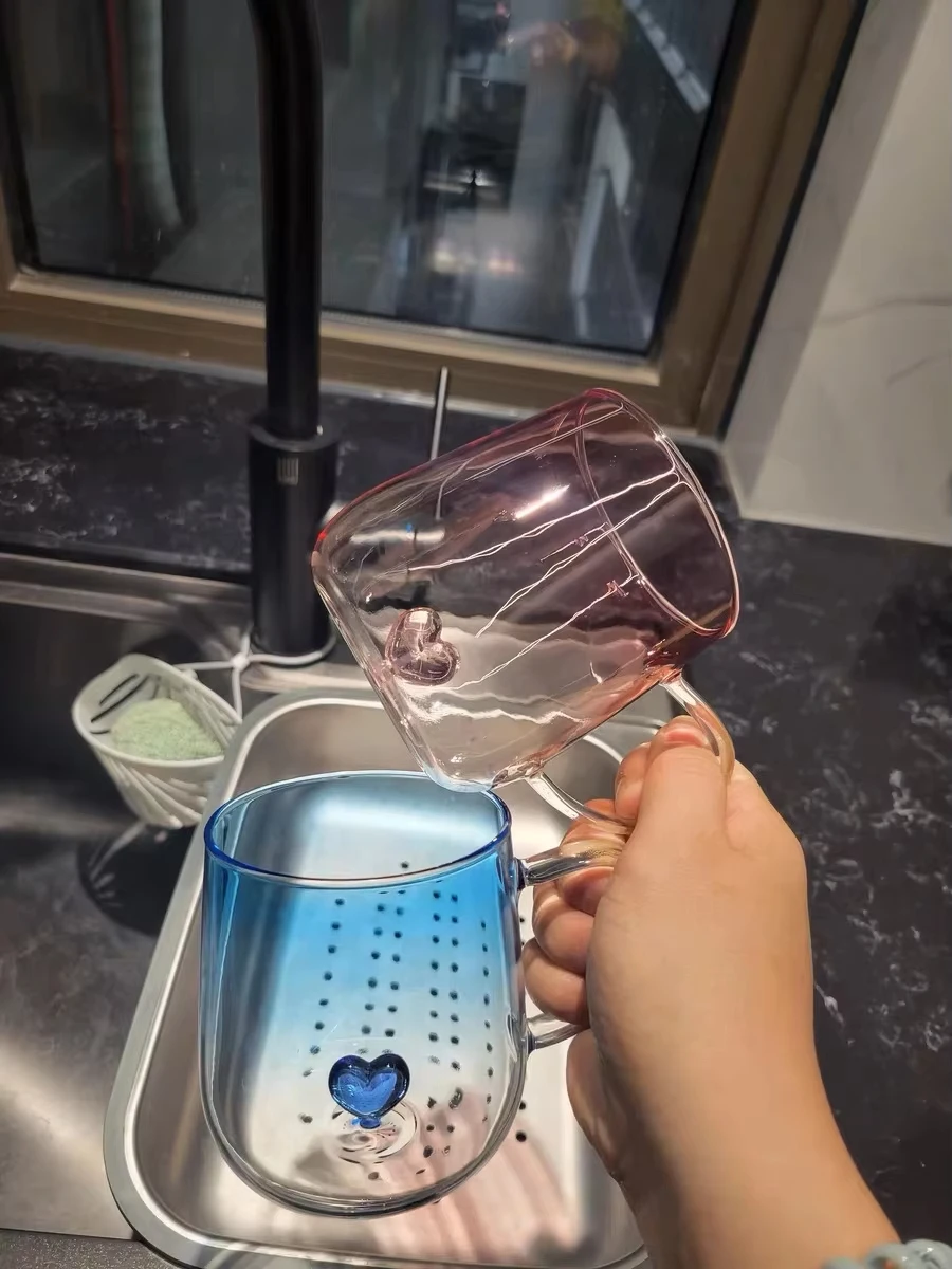 Розовая прозрачная стеклянная чашка Love Cup креативная простая домашняя кружка для
