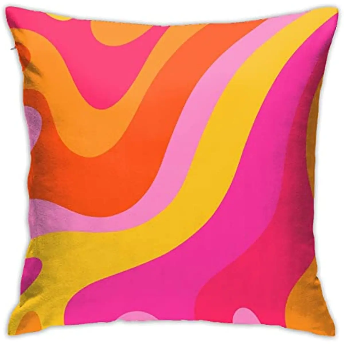 Retro 70s Pink and Orange Swirls Pillow Case Square Pillowcase Soft Throw Pillow Cover Home Decor for Sofa Car Cushion Cover