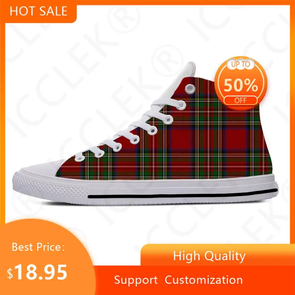 

Scottish Clan Red Stewart Tartan Plaid Cool Funny Mens Womens Teenager Casual Shoes High Top Lightweight Breathable Sneakers