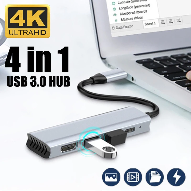 

4-портовый разветвитель RYRA USB C HUB 3,0 Type C HDMI 4K PD100W OTG для Xiaomi Lenovo Macbook Pro Air PC Компьютерные аксессуары