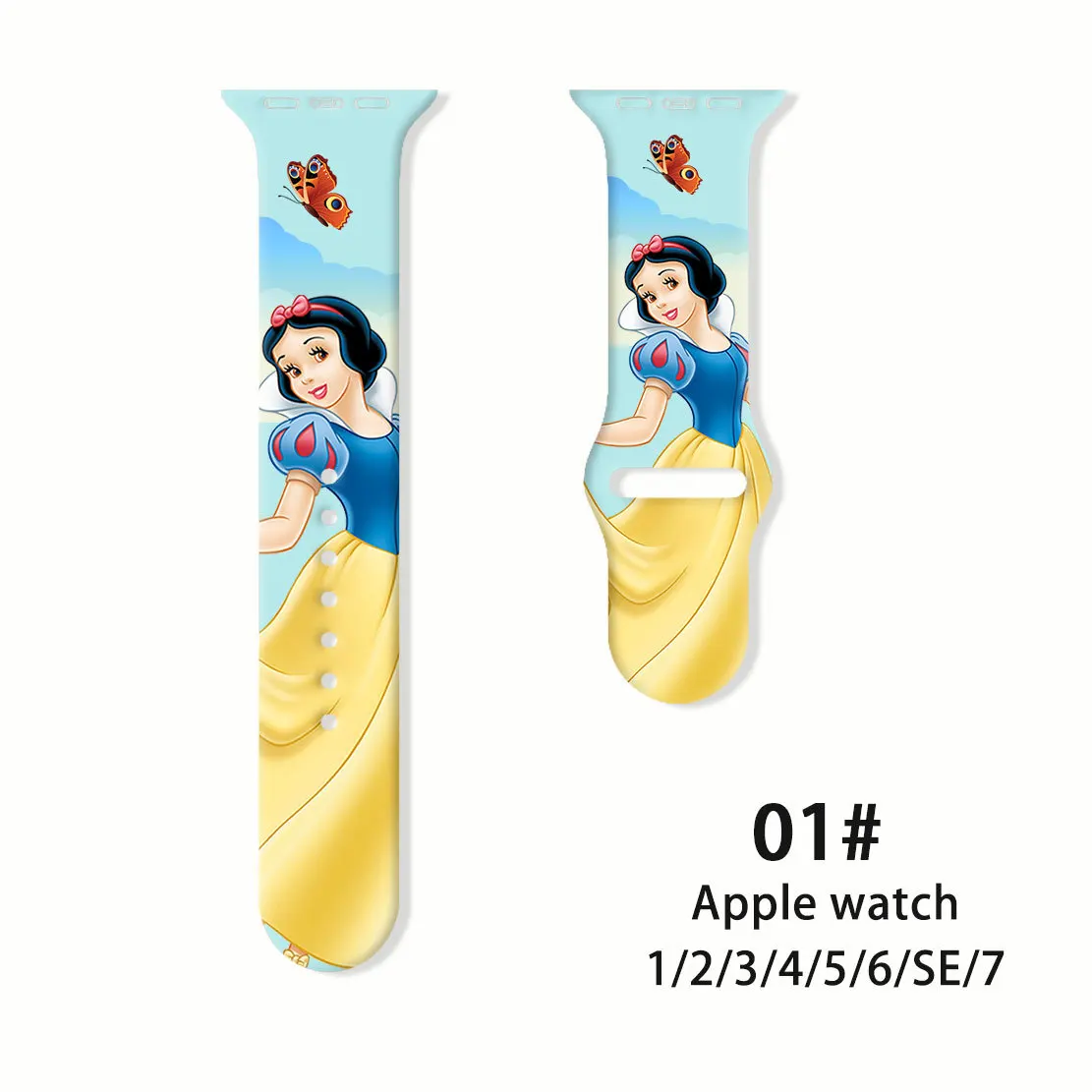 Фото Силиконовый ремешок Disney Princess Melody для Apple Watch Band, браслет для iWatch SE 7 6 5 4 3 2 1, 41 мм 45 мм 44 мм 42 мм 40 мм 38 мм №2