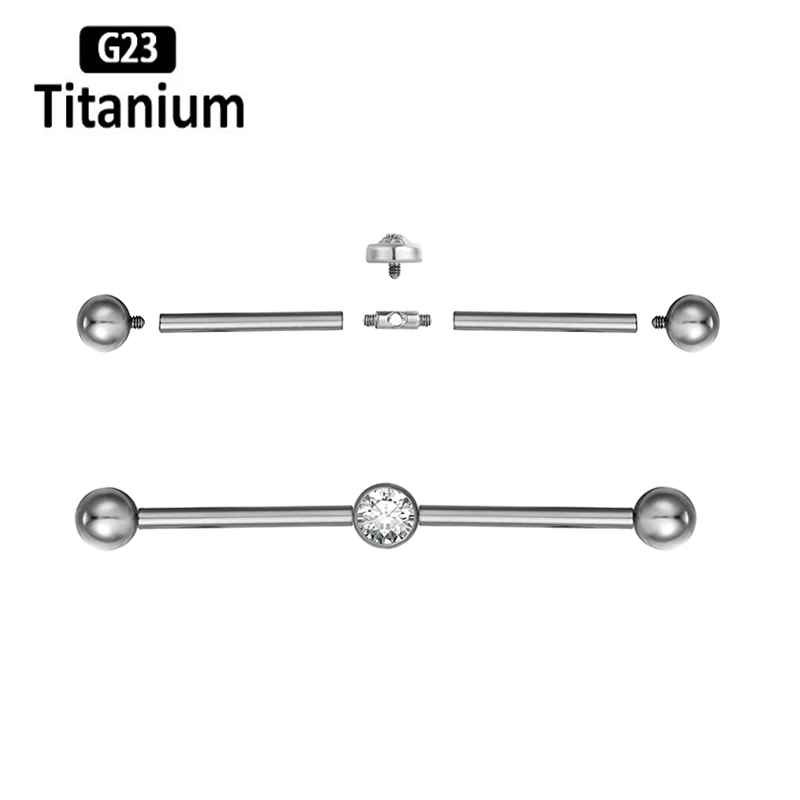 

1PS G23 Titanium Tragus Piercing Vertical Barbell Rings CZ Zircon Ear Cartilage Piercing 14G 16G F136 Earrings Nipple Jewelry