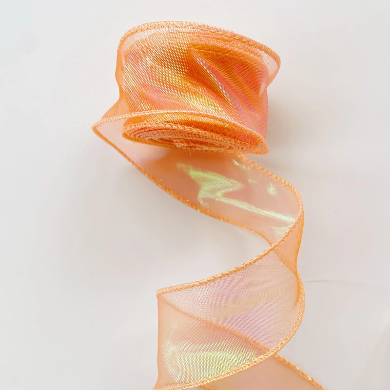 Tęczowa przędza typu fishtail Wstążki Fala krawędzi Organza Koronka DIY Bukiet Opakowanie Materiał kokardki Dekoracje ślubne Szycie Tkanina