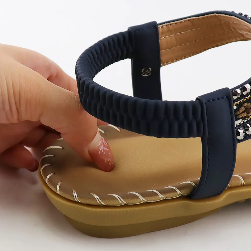 Sandals for Women Casual vintage Rhinestone Platform Sandals Summer Beach Shoes Soft Elastic Band Ladies Sandals