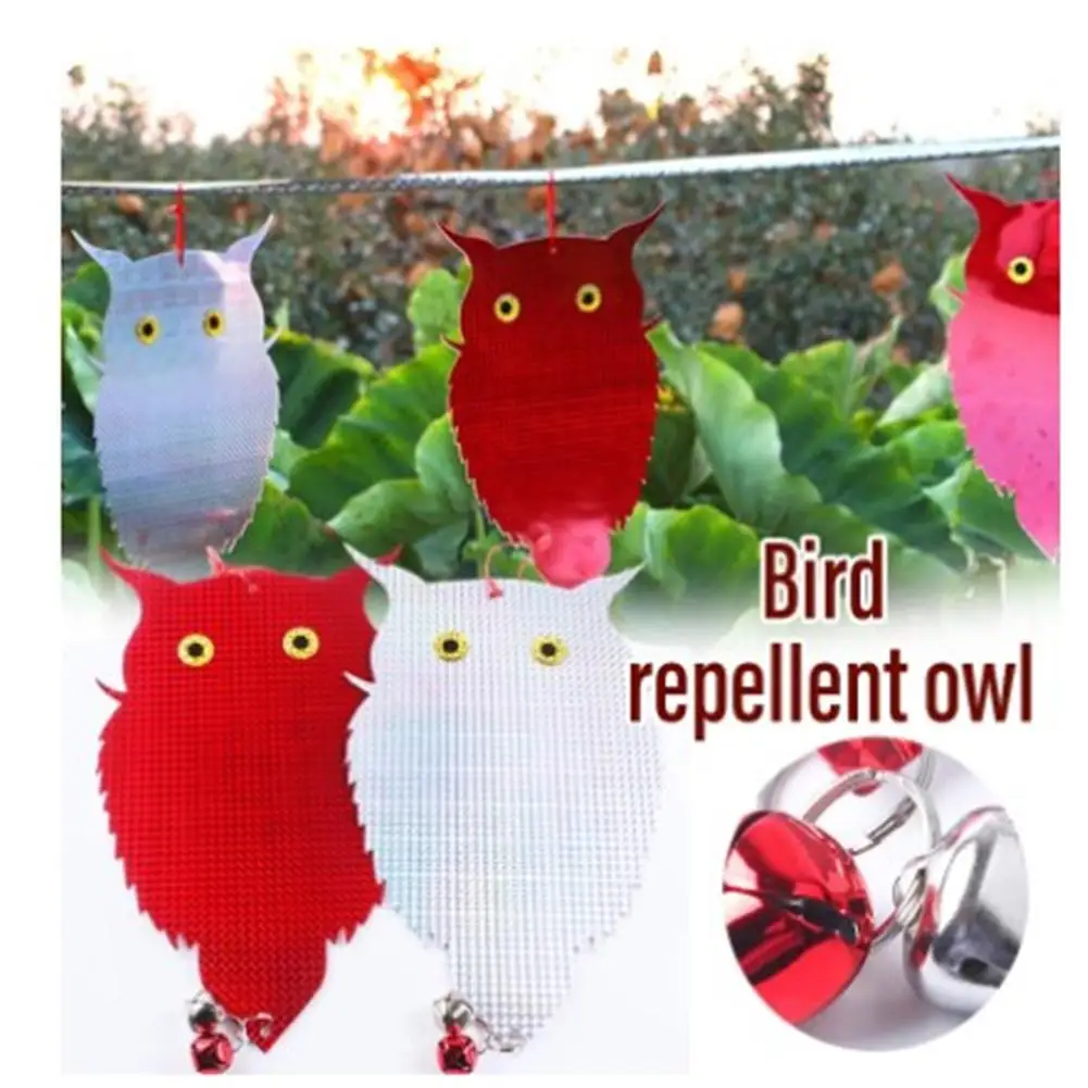 

Hanging Bird Scare Owls With Bell 360 Degrees Rotatable Double Sided Reflective Ornament To Keep Birds Away