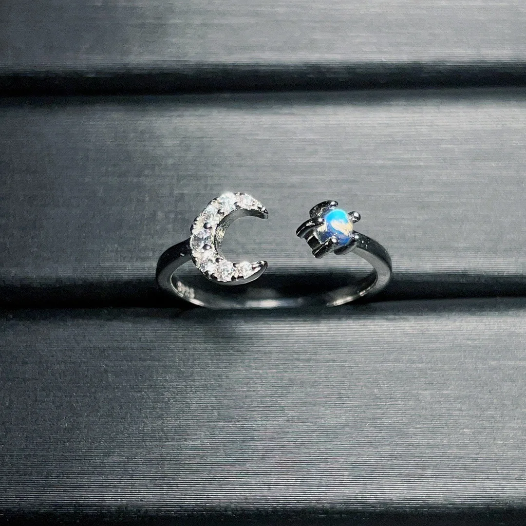 

2022 New S925 Sterling Silver Natural Indian Moonlight Stone Moon Unique Design Opening Design Ring Without Optimized Main Stone