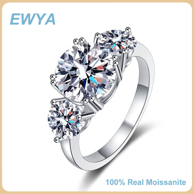 

EWYA Real 925 Sterling Silver Ring 3ct D VVS1 Moissanite Rings For Women Wedding Band Engagement Party Luxury Fine Jewelry Gift