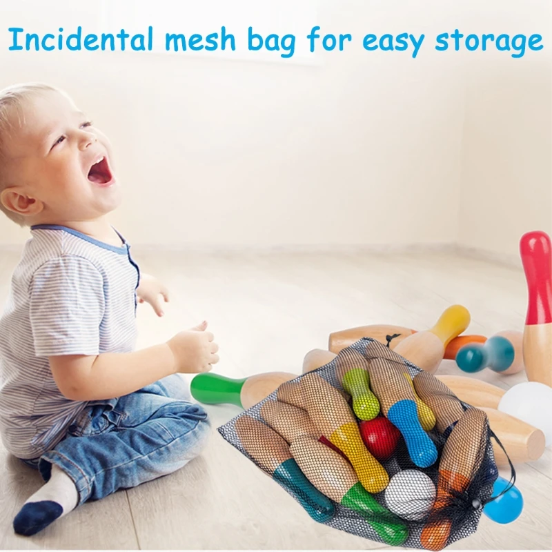 

Детский развивающий Набор для боулинга Skittles, 10 штырьков и 3 мяча с сетчатым чехлом, обучающие игрушки для детей