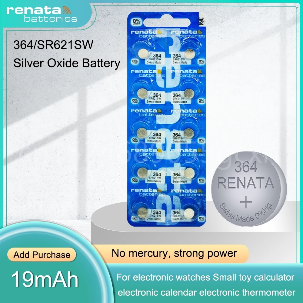 Оригинальный Новый Renata 364 SR621SW AG1 LR60 GP364 164 EE6202 1,55 V, батарея из оксида серебра для фотоэлементов, игрушек