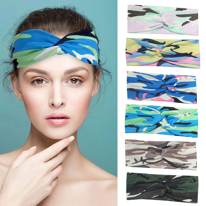 

Cross Camouflage Headbands Wide Twist Knot Sport Yoga Turbans Bandage for Women Girls Stretch Hairbands Bandage Hair Accessories