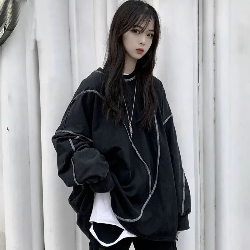 No Hat Hoodies Harajuku BF Style Black Hip-hop Chic Teens Sweatshirts Autumn Trendy All-match Daily Simple Womens Streetwear New