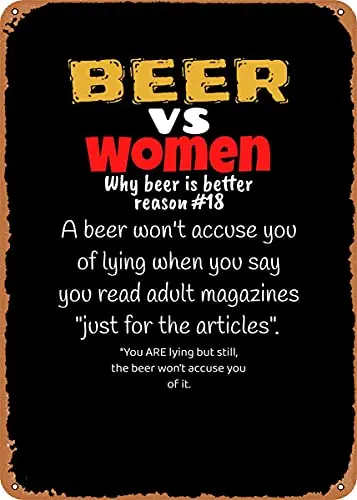 

Beer Vs Women Adult Vintage Look Metal Sign Art Prints Retro Gift 8x12 Inch