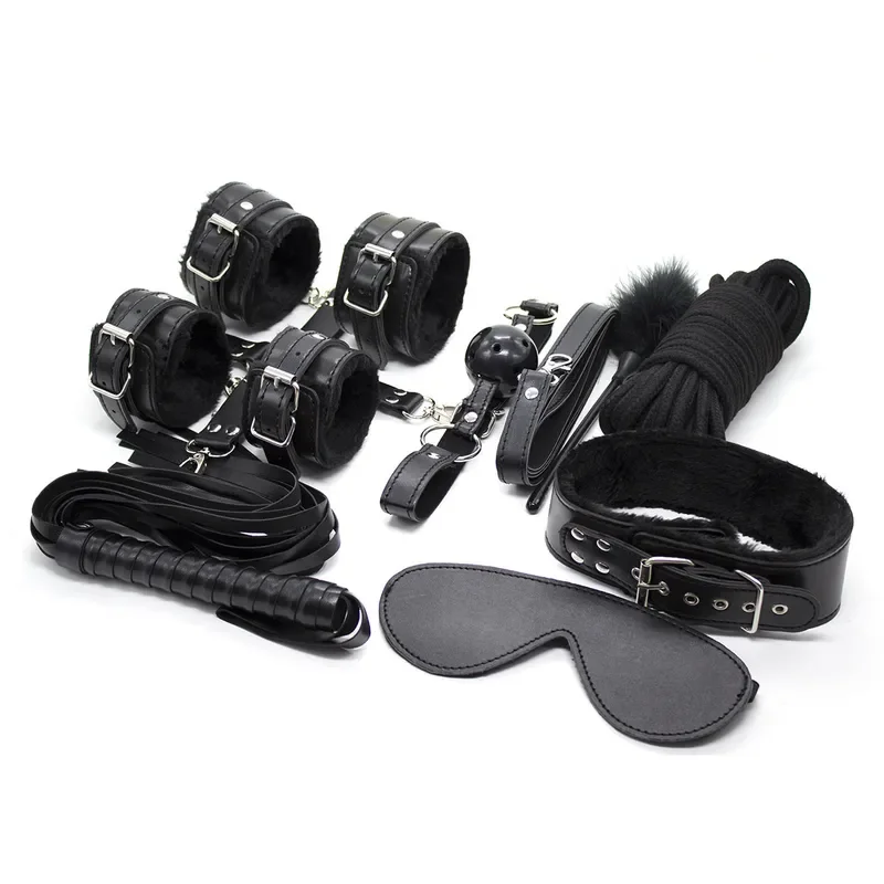 SM Секс-костюм БДСМ Черные метры Набор из десяти предметов Маска Плюшевые