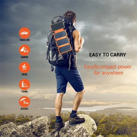 Складной аккумулятор на солнечной батарее 20000 мАч Qi Беспроводное зарядное устройство Powerbank для iPhone 14 Xiaomi Huawei Портативная солнечная панель Запасная батарея