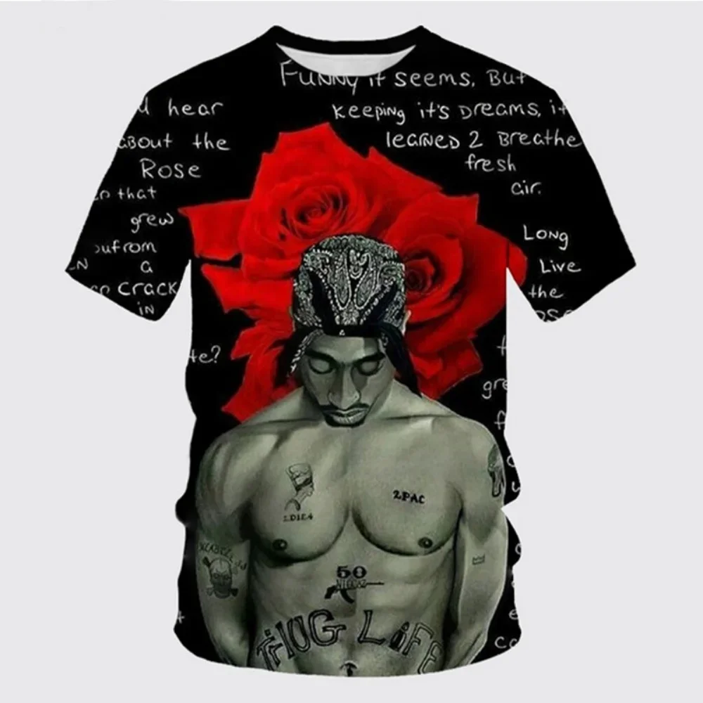 Фото Новая футболка Harajuku Мужская футболка Мода 2pac Графические футболки Хип-хоп Мужские футболки Летние топы Футболки Мужская дизайнерская одежда №2