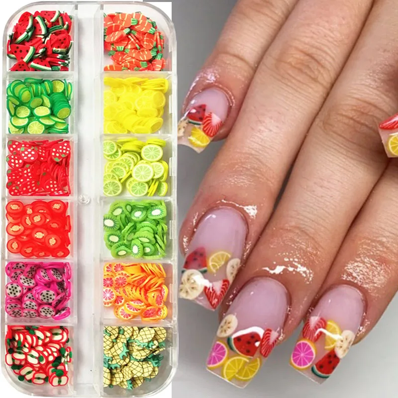 

3D Nail Fruit Flower Tiny Slices Polymer Clay DIY Lemon Pitaya Strawberry Designs Nail Sticker Acrylic Manicure Tips Decorations