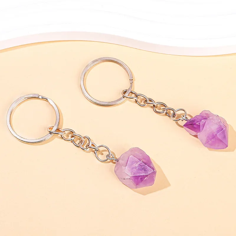 Брелок для ключей с натуральным аметистом и кристаллом 50 шт.