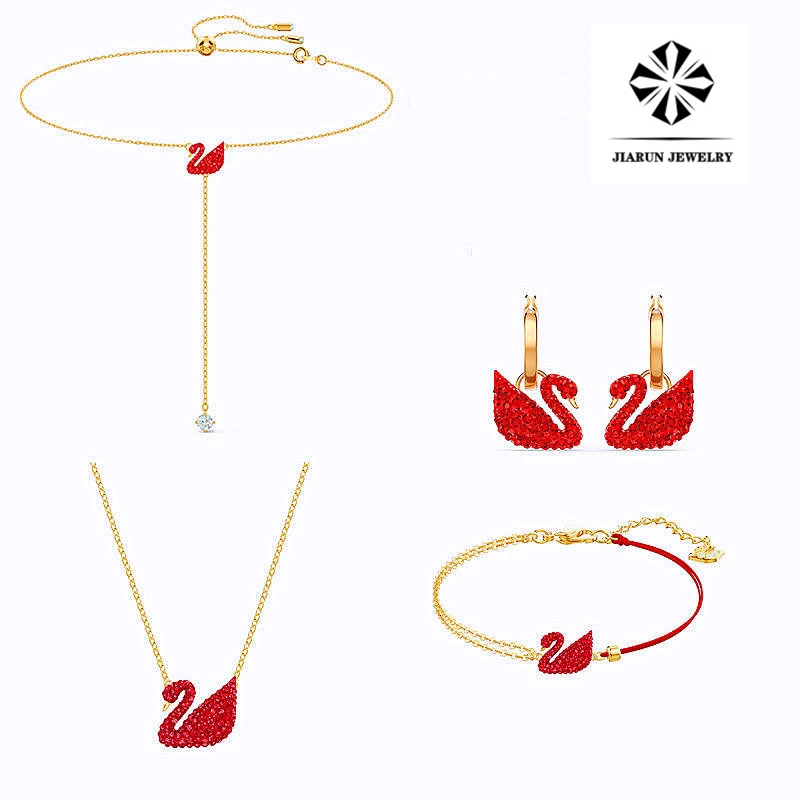 

Stylish women's ruby pendant, sterling silver Swan Necklace luxury designer jewelry earrings, boutique crystal gift bracelet