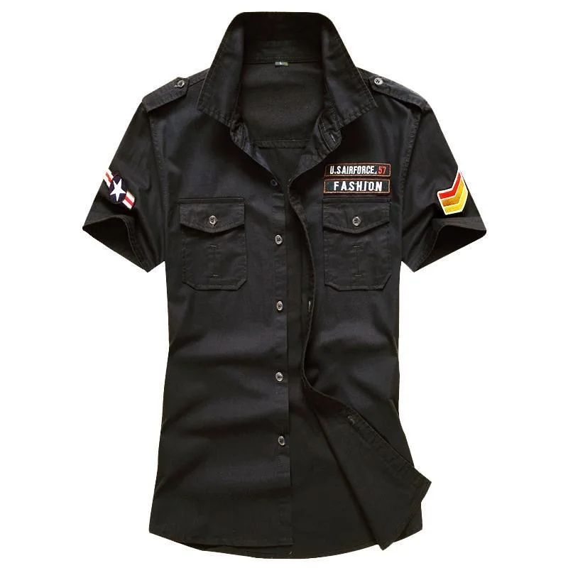 M-6XL Short-sleeved Shirt Loose Oversized Oversized Armband Lapel Military Jacket 's Outdoor Casual Summer Men