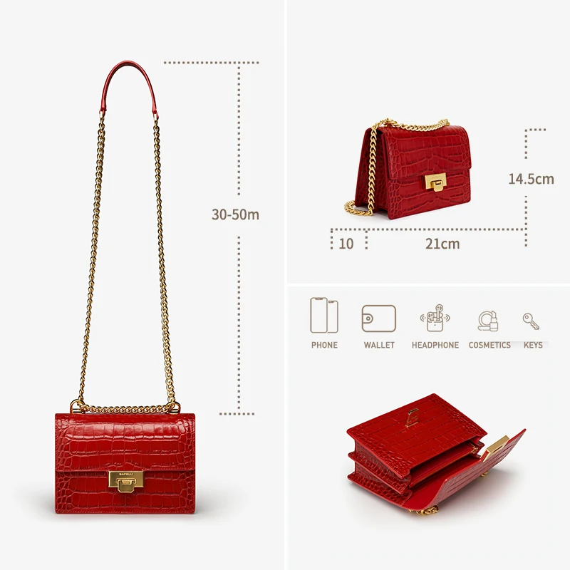 BAFELLI DESIGNER WOMEN BAGS FASHION 2023 LEATHER NEW SHOULDER MESSENGER CHAIN BAG CROCODILE PATTERN FEMALE  FLAP CLASSIC TREND