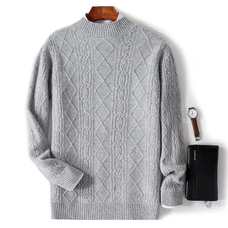 

S-XXXL Pullover Cashmere Sweater 23 New Knitted Casual 100 Pure Wool Sweater Men's Half High Collar Loose Coat Sweater 3 colors