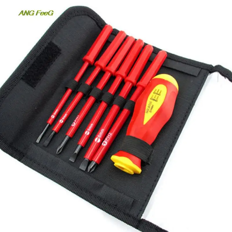 7pcs Insulated Screwdriver Bit Set For Electrical Dual Head Hand Magnetic Slotted Screwdriver Repairing Maintenance Tools enlarge