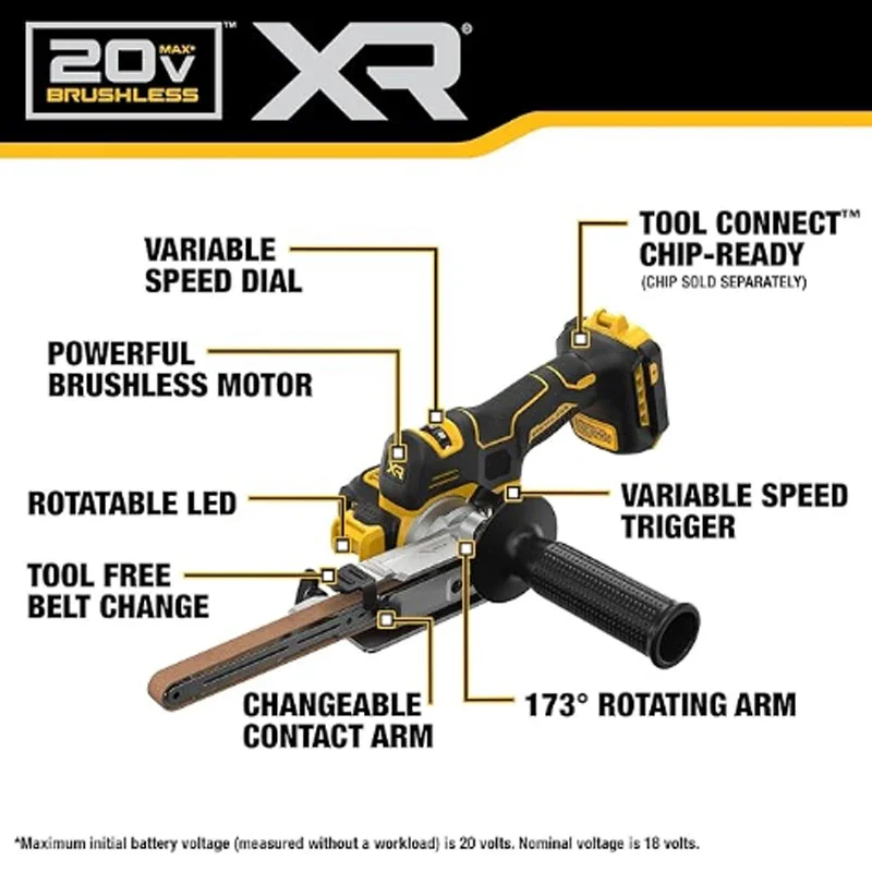Шлифовальный станок DEWALT DCM200 20 в 18 дюймов бесщеточный ремень вращающийся на 104 °