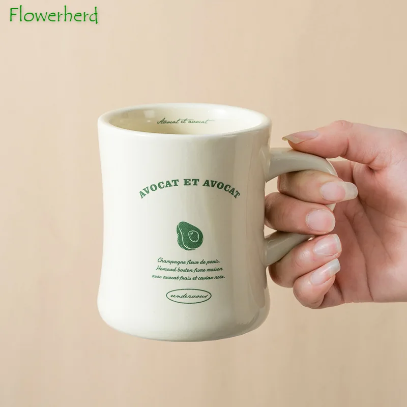 

Creamy Avocado Large Capacity Coffee Cup Alphabet Letter Breakfast Milk Cup Ceramic Tea Cup Porcelain Mug Retro Couple Water Cup