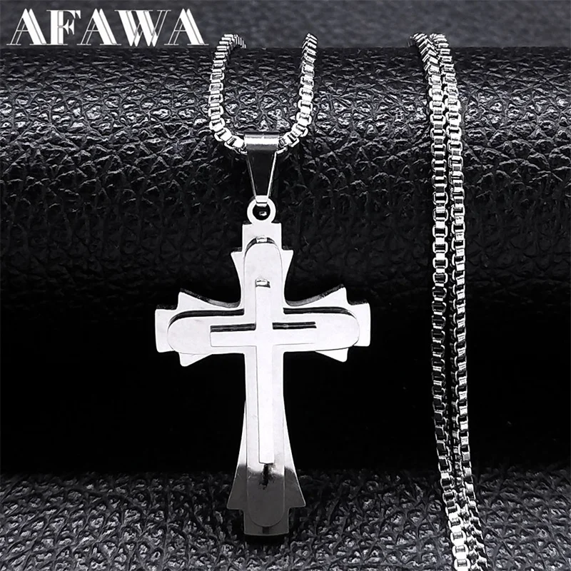 

Vintage Cross Pendants Necklace Stainless Steel Gold Color Christian Catholic God Bless Chain Necklace for Women Jewelry Gifts