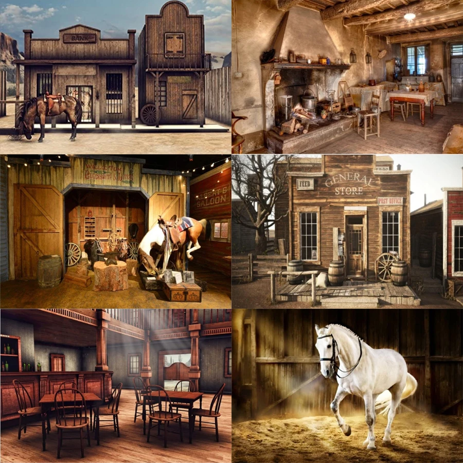 Фон для фотосъемки с изображением старого ковбойского города дикого западного