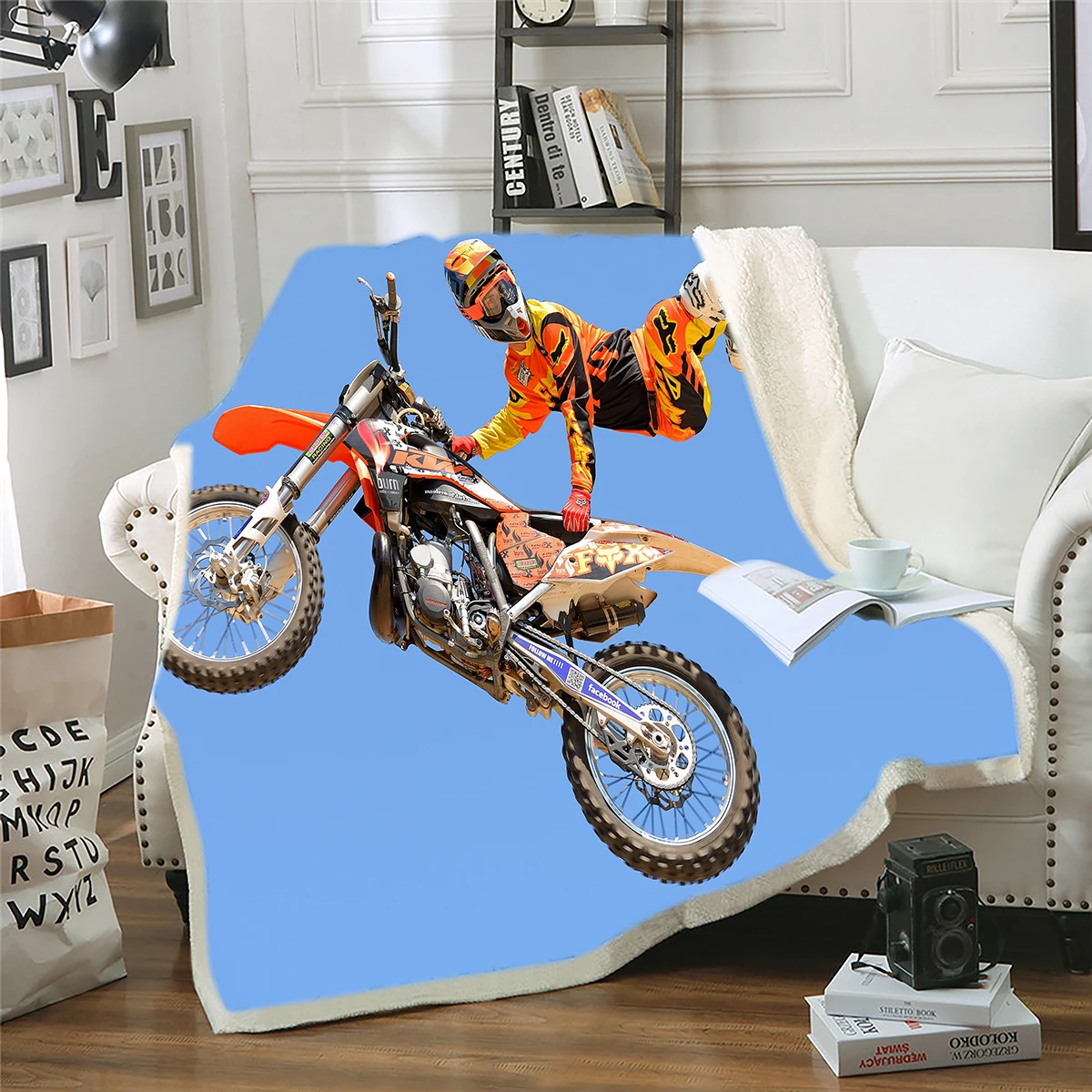 

F Fanaijia Motorcycle Throw Blanket for Sofa Blankets Lamb Fleece Warm Faux Fur Queen Blanket Cartoon Bed Throw Custom Blanket