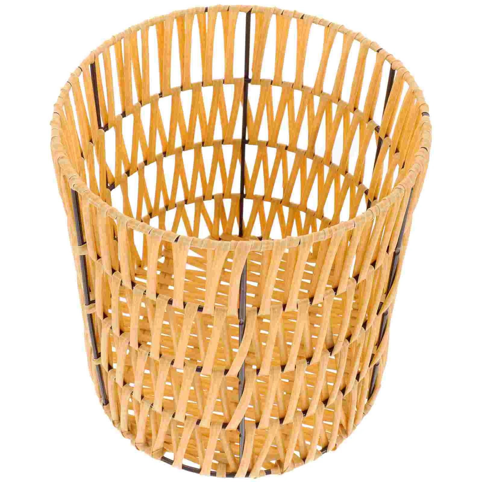 

Basket Woven Trash Bin Wicker Rattan Waste Storage Can Garbage Laundry Baskets Seagrass Planter Toy Flower Paper Straw Organizer