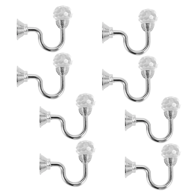 

HOT SALE 4 Pair Retro Crystal Glass Curtain Holdback Wall Tie Back Hook Hanger Holder Drawer Handle Curtain Accessories Hanger