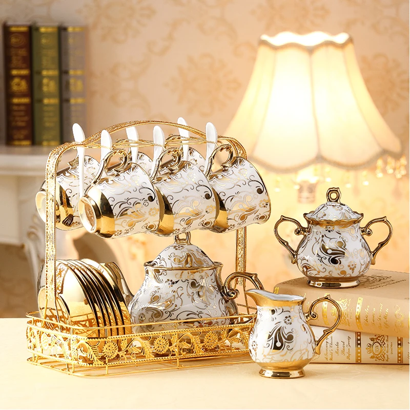 

European Ceramic Coffee Cup And Saucer Set Gold Bone China Teacup Mug Teapot Tea Party Household Hotel Afternoon Home Drinking