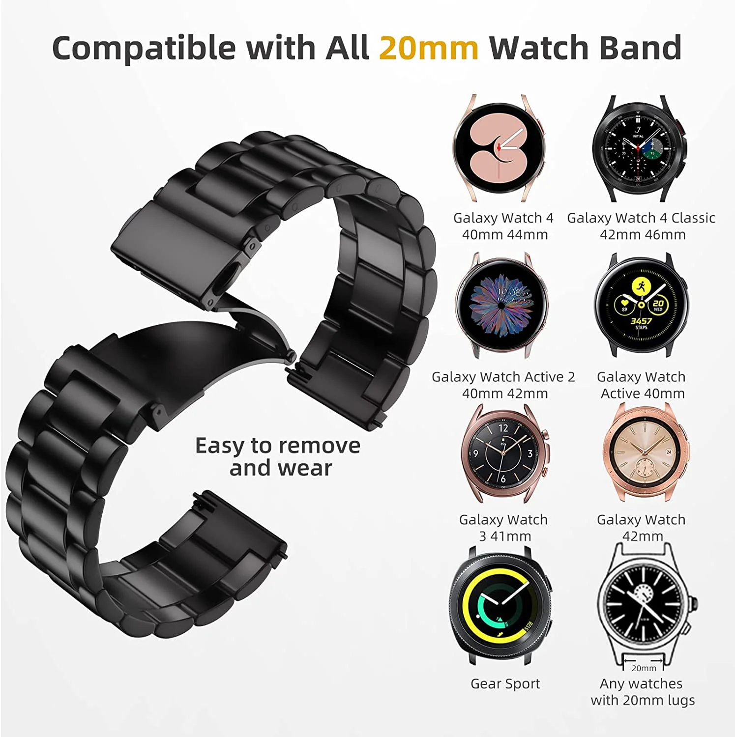 20mm 22mm Metal Strap For Samsung Galaxy Watch 4 Classic 46mm/42mm Bracelet Belt For Watch 5/4 44mm/40mm 5 Pro/Huawei watch Band