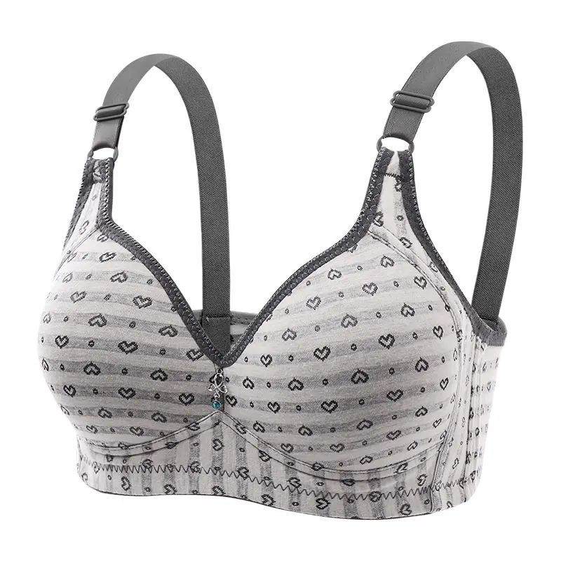 

New Women B C 3/4 Thin Mold Cup Large Size Wire Free Bra Sweet Love Print Underwear Breathable Push Up Adjustable Rimless Bras