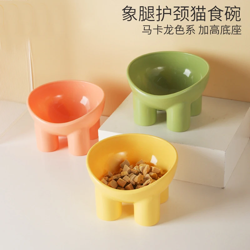 

2022 Hot Selling Naughty Pet Original Macaron Color Elephant Leg Neck Guard Bowl Cat Food Bowl Cat Bowl To Prevent Upset Bowl