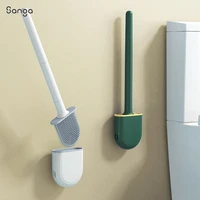 breathable wall mounted toilet brush leakproof silicone flat head wc cleaner flexible soft bristles brush quick drying