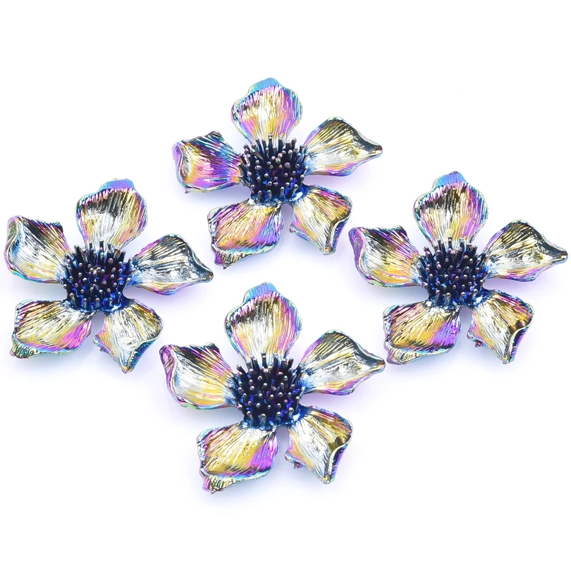 

5PCS Five-petaled Flower Charm Pendant Accessory Alloy Rainbow Color Jewelry Making For Gift Necklace Earring Keychain Bulk