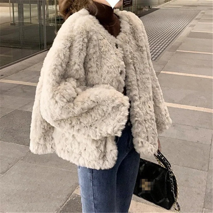 Solid Color Faux Fur Coat for Women's 2022 Autumn Winter Fashion Korean Loose Long Sleeve Overcoat Casual Short Jackets Clothing