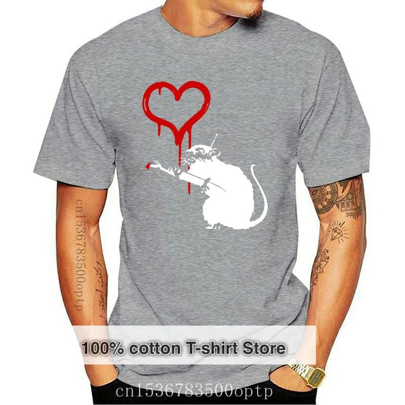 

Новинка Бэнкси стрит-арт с изображением крысы сердца Мужская (доступны женские) футболка черная верхняя крутая Мужская футболка унисекс 2021 ...