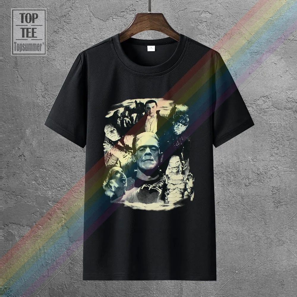 

2019 Men Fashion Color Fashion O-Neck Casual Universal Monsters Collage Dracula Frankenstein Bride Glowk Orean T-Shirts