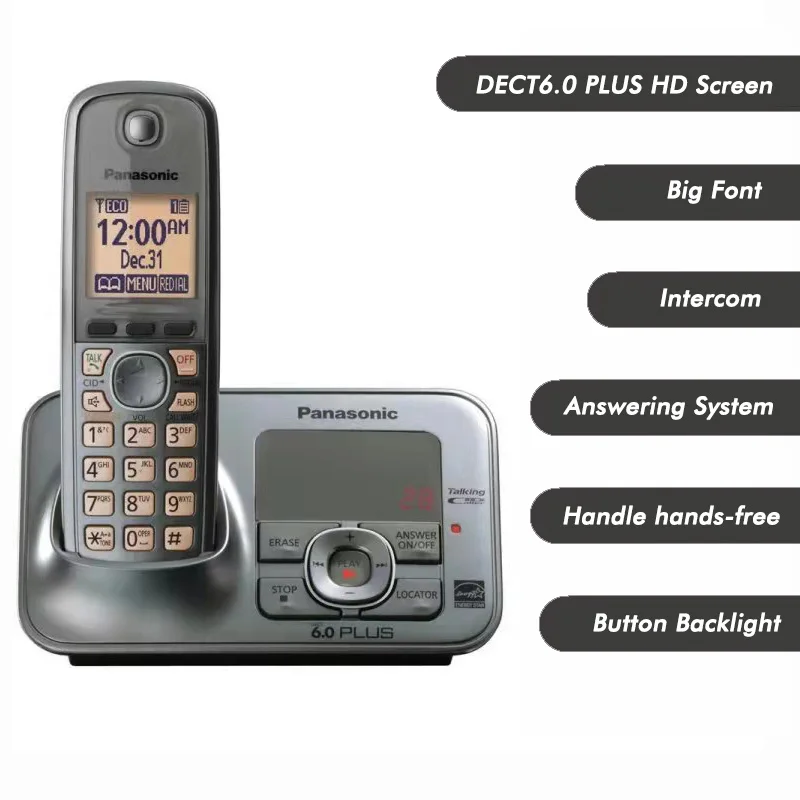 

DECT 6.0 Digital Cordless Landline Telephone With Answer System Call ID Handfree Home Wireless Phones Black