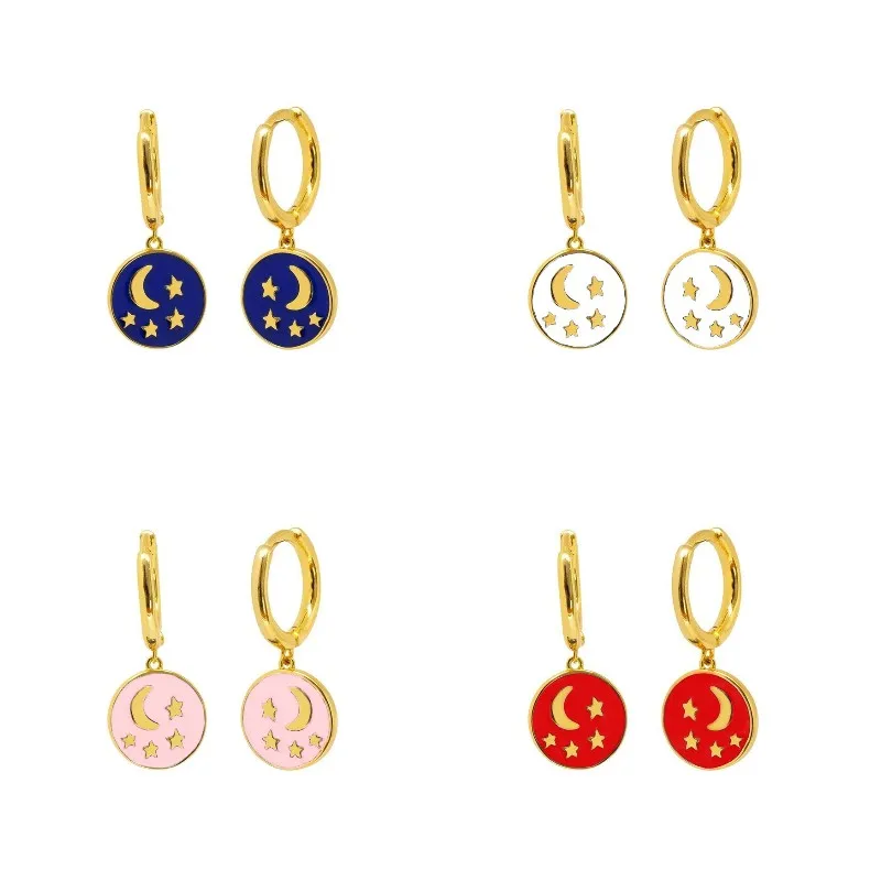 Оптовая продажа серьги-кольца для женщин серьги в форме Луны и звезды тисненые
