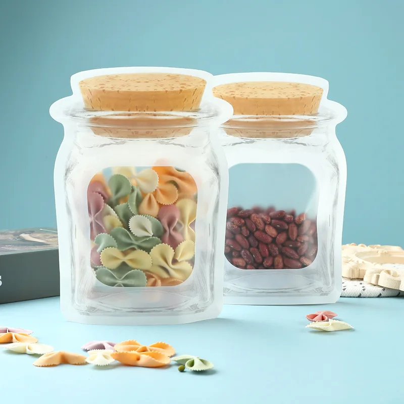 100pcs Jar Bottle Shape Ziplock Plastic Storage Bags Fridge Keep Fresh Nuts Candy Cookies Food Package Self Sealing