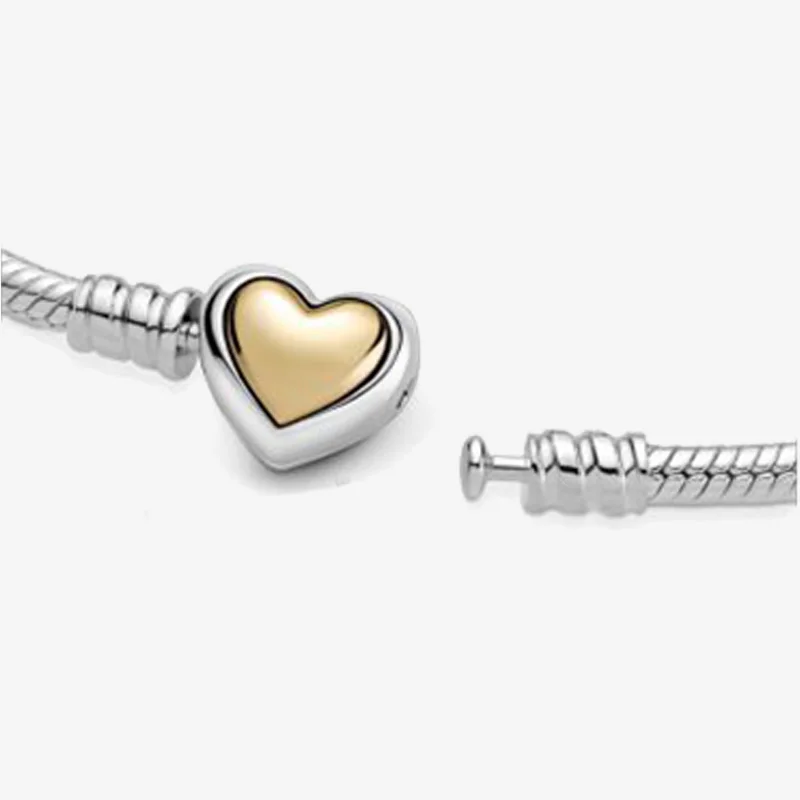 Charms 925 Sterling Solid Silver Bracelet Heart T-Bar Cuff Chain Sparkling Blue Disc Clasp Snake Women Jewelry |