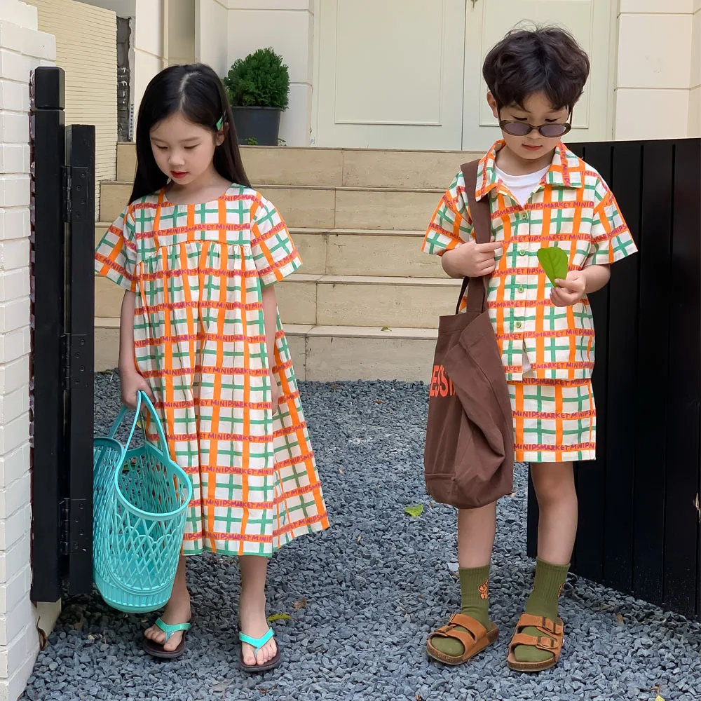 

Children Clothes Boy's Suit Girl's Dress 2023 Summer Casual Shirt+Shorts Boy's 2pcs Sets Brother Sister Clothes 2 5 6 8 10 Years