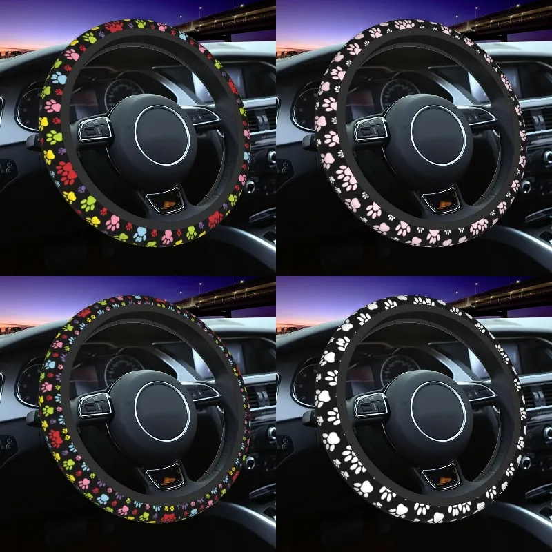 

Colorful Paws Pattern Universal Steering Wheel Cover for SUV Dog Paw Soft Car Steering Wheel Protector 15 Inch Auto Accessories