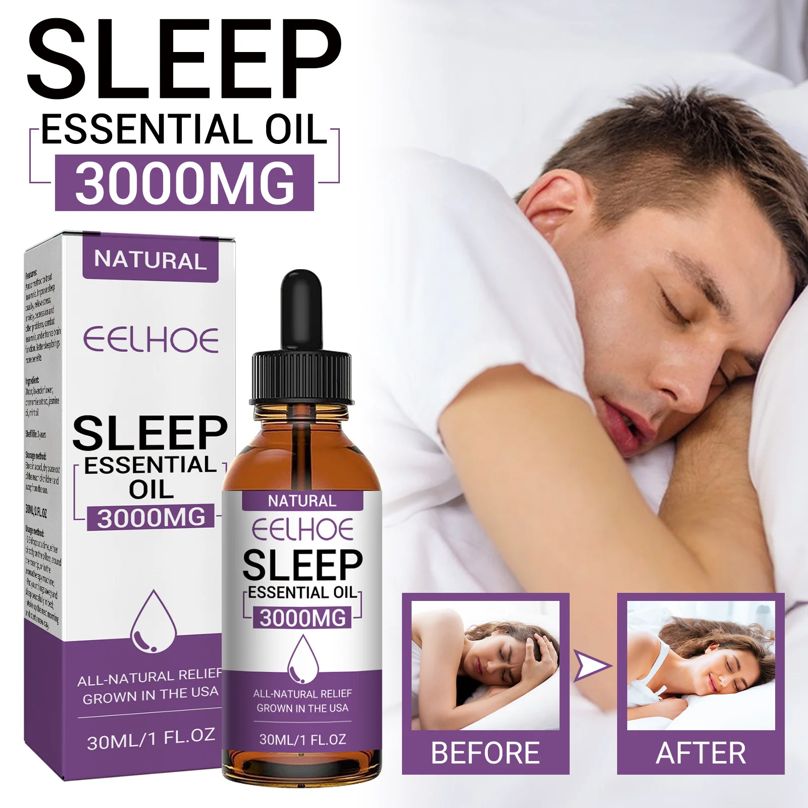 

Lavender Sleep Essential Oil Soothing Mood Relieve Anxiety Improve Insomnia Relax Aromatherapy Deep Sleep Aid Oil Products 30ml